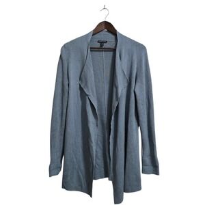 Eileen Fisher Open Front Silk Cotton Waterfall Cardigan In Delphine Blue Sz S